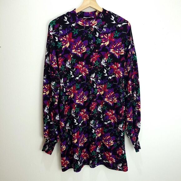 Zara Trafaluc Bishop Sleeve Floral Mock Neck Dress - Picture 1 of 8